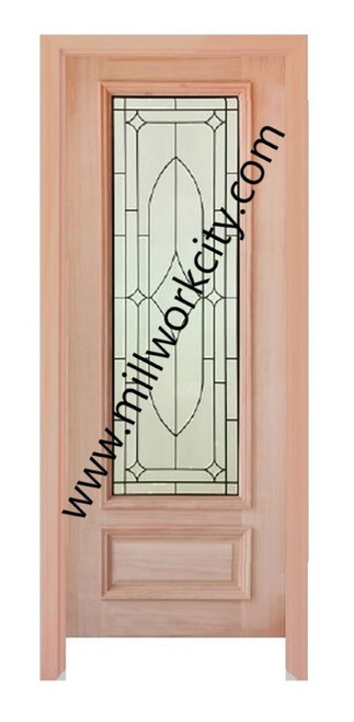 Prestige Entries - Full Lite with Decorative Glass 1 Lite 1 Panel Double Square<br>Decorative Insulated Glass<br>1 3/4" x 6'0" W x 8'0" H<br>Mahogany<br>Ready to Assemble with 4 9/16" Jamb Kit