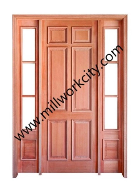 Prestige Entries - 6 Panel with Raised Moulding One Side with 14" 3 Lite Sidelite<br>1 3/4" x 5'4W x 8'0" H<br>Mahogany<br>Ready to Assemble with 6 9/16" Jamb Kit