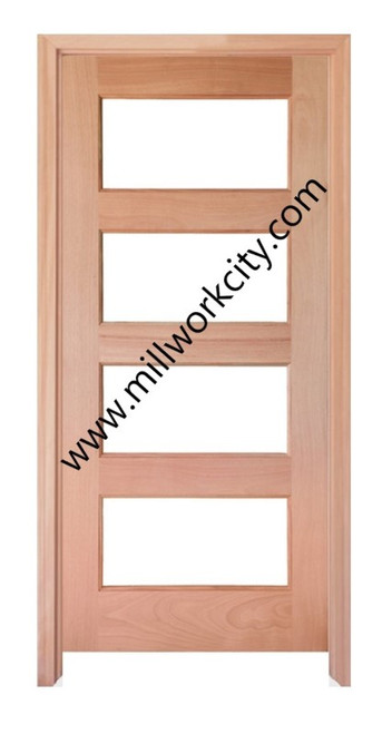Prestige Entries - Modern 4 Lite Double Square<br>Cotswold Insulated Glass<br>1 3/4" x 6'0" W x 6'8" H<br>Mahogany<br>Ready to Assemble with 4 9/16" Jamb Kit