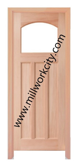 Prestige Entries - Craftsman Top Rail Arch 1 Lite 3 Panel Double Square<br>Beveled or Flemish Insulated Glass<br>1 3/4" x 6'0" W x 8'0" H<br>Mahogany<br>Ready to Assemble with 6 9/16" Jamb Kit