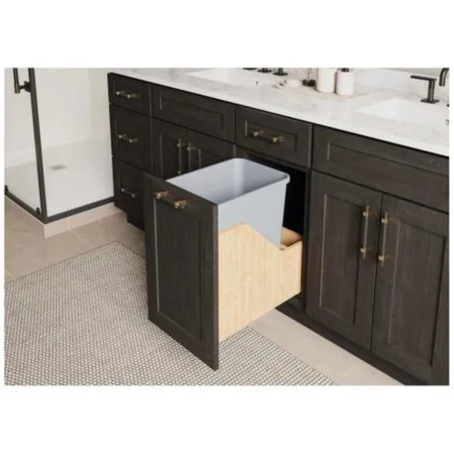Hardware Resources - Single 35 Quart Wood Bottom-Mount Soft-close Vanity Trashcan Rollout for Hinged Doors, Includes One White Can - CAN-WBMS35VWH