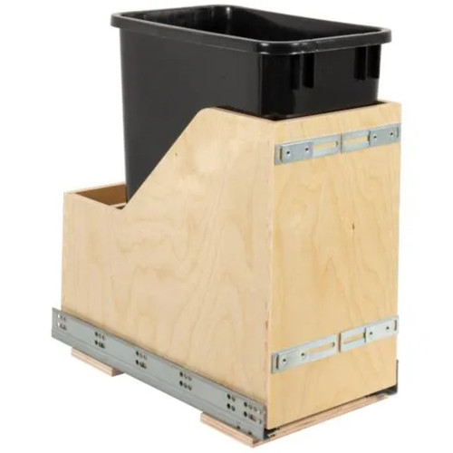 Hardware Resources - Single 35 Quart Wood Bottom-Mount Soft-close Vanity Trashcan Rollout for Door Mounting, Includes One Black Can - CDM-WBMS35VB