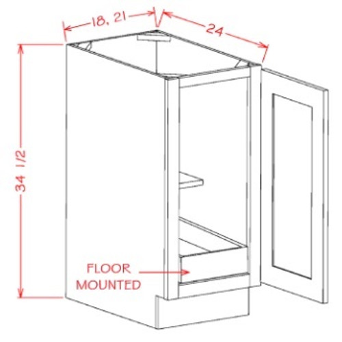 U.S. Cabinet Depot - Shaker Navy - Full Height Single Door Single Rollout Shelf Base Cabinet - SN-B18FH1RS