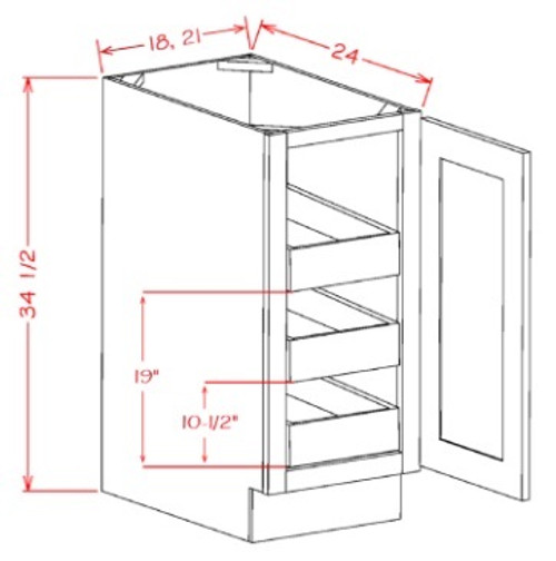 U.S. Cabinet Depot - Shaker Navy - Full Height Single Door Triple Rollout Shelf Base Cabinet - SN-B21FH3RS