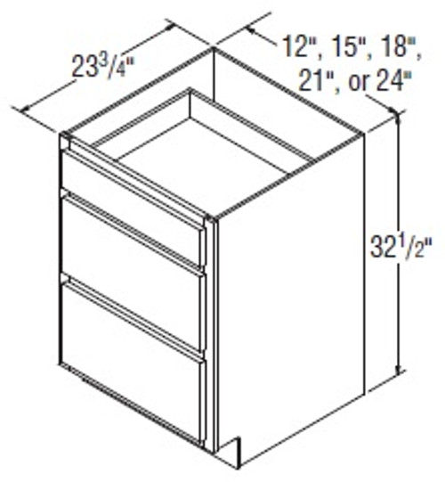 Aristokraft Cabinetry All Plywood Series Benton Birch Paint Universal Design Three Drawer Base Cabinets DB1232.5