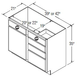 Aristokraft Cabinetry All Plywood Series Dana PureStyle Vanity Door and Drawer Base VSD4235R Hinged Right