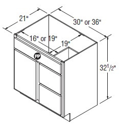 Aristokraft Cabinetry Select Series Gaither Birch Vanity Door and Drawer Base VSD3632.5L Hinged Left