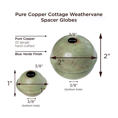 Good Directions - Copper Weathervane 1" & 2" Spacer Ball Set, Blue Verde Copper, Decorative Globes - 303V1CC-304V1CC