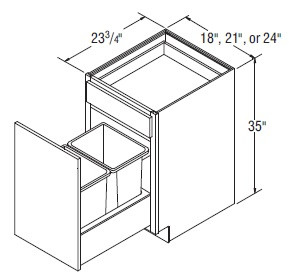 Aristokraft Cabinetry All Plywood Series Winstead Paint 5 Piece Base Wastebasket with Bottom Mount Guide BWB21BMG