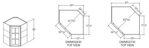Aristokraft Cabinetry All Plywood Series Winstead Maple 5 Piece Diagonal Corner Wall Cabinet with Mullion Door DWMD2730L Hinged Left