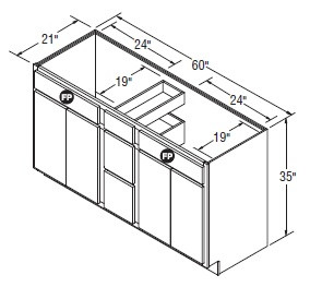 Aristokraft Cabinetry All Plywood Series Ellis PureStyle Vanity Sink Drawer Base VSDB6035-3
