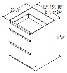 Aristokraft Cabinetry All Plywood Series Landen Maple Paint Universal Design Three Drawer Base Cabinets DB2432.5