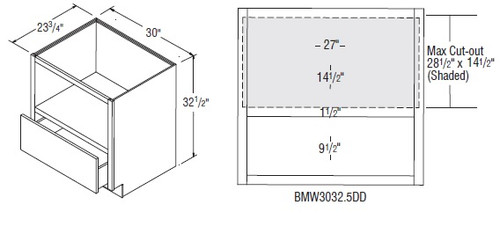 Aristokraft Cabinetry All Plywood Series Sinclair Birch Base Microwave Cabinets with Deep Drawer BMW3032.5DD