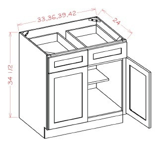 U.S. Cabinet Depot - Shaker Honey - Double Door Double Drawer Base Cabinet - SH-B36