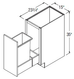 Aristokraft Cabinetry All Plywood Series Winstead Paint Base Wastebasket, Full Height Doors with Bottom Mount Guide BWB15FHBMG