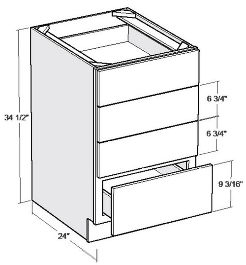 Cubitac Cabinetry Sofia Pewter Glaze Four Drawers Base Cabinet - DB30-4-SPG