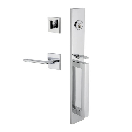 Viaggio Quadrato One-Piece Handleset with D Grip and Quadrato Rosette with Brezza Lever in Bright Chrome - 603736-QA1DGRQADBRZ-BC