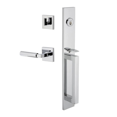 Viaggio Quadrato One-Piece Handleset with D Grip and Quadrato Rosette with Contempo Smooth Lever in Bright Chrome - 603748-QA1DGRQADCON-STH-BC