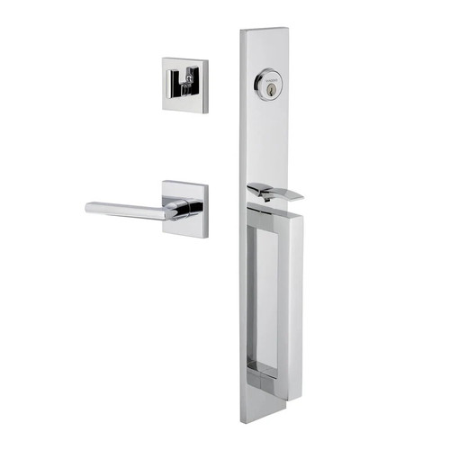 Viaggio Quadrato One-Piece Handleset with D Grip and Quadrato Rosette with Milano Lever in Bright Chrome - 603776-QA1DGRQADMIL-BC