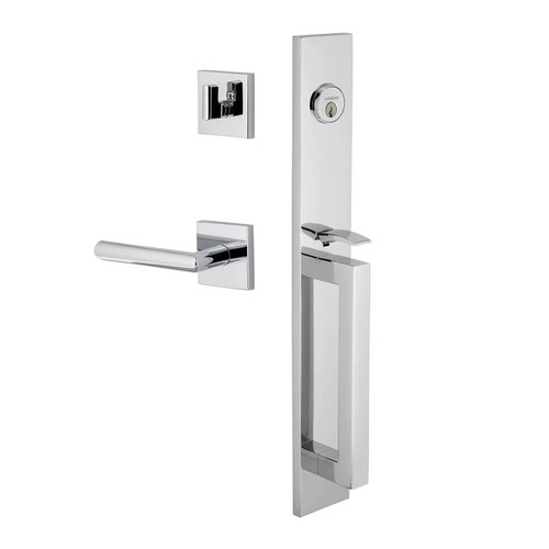 Viaggio Quadrato One-Piece Handleset with D Grip and Quadrato Rosette with Moderno Lever in Bright Chrome - 603784-QA1DGRQADMOD-BC