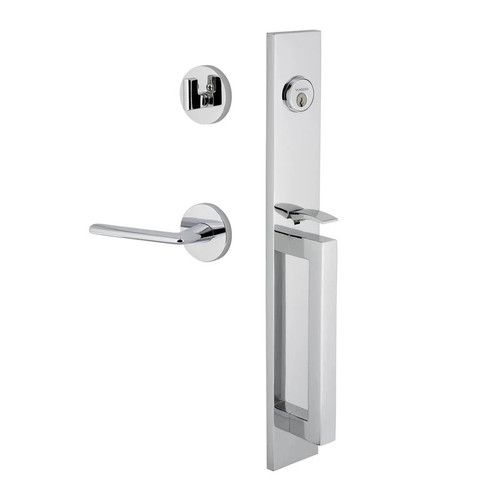 Viaggio Quadrato One-Piece Handleset with D Grip and Circolo Rosette with Brezza Lever in Bright Chrome - 603824-QA1DGRCLOBRZ-BC