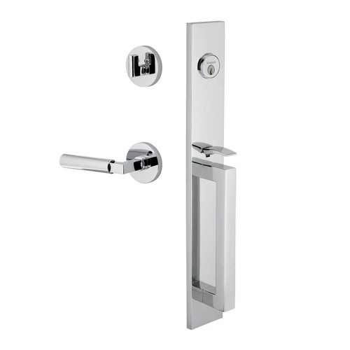 Viaggio Quadrato One-Piece Handleset with D Grip and Circolo Rosette with Contempo Smooth Lever in Bright Chrome - 603830-QA1DGRCLOCON-STH-BC