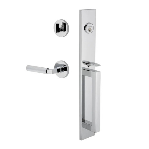 Viaggio Quadrato One-Piece Handleset with D Grip and Circolo Rosette with Contempo Fluted Lever in Bright Chrome - 603848-QA1DGRCLOCON-FLT-BC