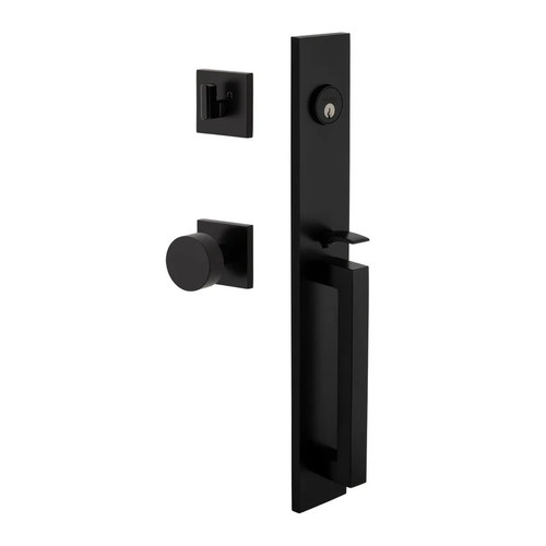 Viaggio Quadrato One-Piece Handleset with D Grip and Quadrato Rosette with Circolo Knob in Satin Black - 603884-QA1DGRQADCLO-BK
