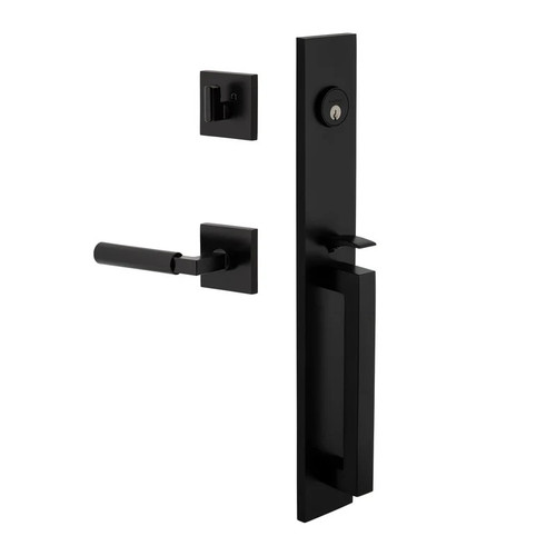 Viaggio Quadrato One-Piece Handleset with D Grip and Quadrato Rosette with Contempo Smooth Lever in Satin Black - 603916-QA1DGRQADCON-STH-BK