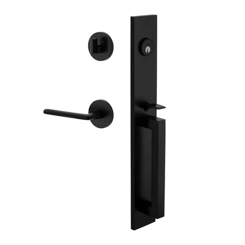 Viaggio Quadrato One-Piece Handleset with D Grip and Circolo Rosette with Brezza Lever in Satin Black - 603992-QA1DGRCLOBRZ-BK