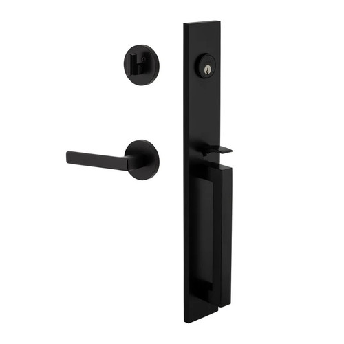 Viaggio Quadrato One-Piece Handleset with D Grip and Circolo Rosette with Lusso Lever in Satin Black - 604024-QA1DGRCLOLUS-BK