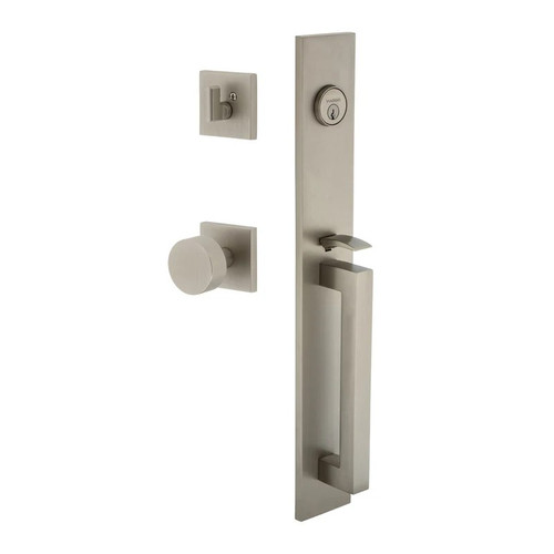 Viaggio Quadrato One-Piece Handleset with D Grip and Quadrato Rosette with Circolo Knob in Satin Nickel - 604052-QA1DGRQADCLO-SN