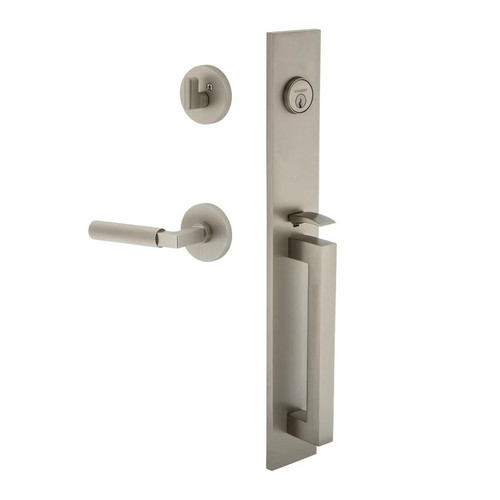 Viaggio Quadrato One-Piece Handleset with D Grip and Circolo Rosette with Contempo Fluted Lever in Satin Nickel - 604184-QA1DGRCLOCON-FLT-SN