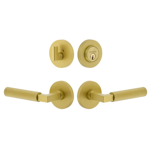 Viaggio Circolo Rosette with Contempo Fluted Lever and matching Deadbolt in Satin Brass - 630530-CLOCON-FLT-SB