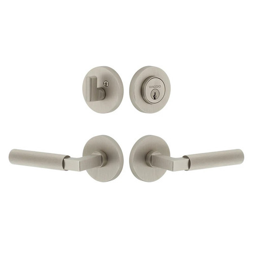 Viaggio Circolo Rosette with Contempo Fluted Lever and matching Deadbolt in Satin Nickel - 630591-CLOCON-FLT-SN
