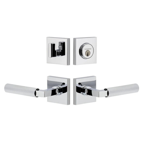 Viaggio Quadrato Rosette with Contempo Fluted Lever and matching Deadbolt in Bright Chrome - 630608-QADCON-FLT-BC