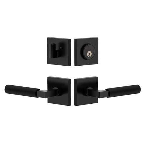 Viaggio Quadrato Rosette with Contempo Fluted Lever and matching Deadbolt in Satin Black - 630629-QADCON-FLT-BK