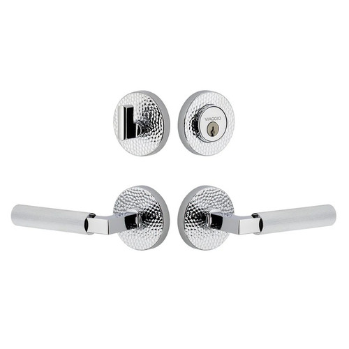 Viaggio Circolo Hammered Rosette with Contempo Fluted Lever and matching Deadbolt in Bright Chrome - 630888-CLOMHMCON-FLT-BC