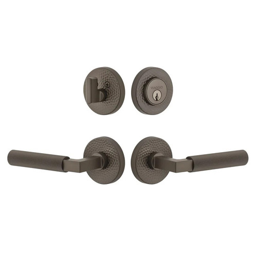 Viaggio Circolo Hammered Rosette with Contempo Fluted Lever and matching Deadbolt in Titanium Gray - 630892-CLOMHMCON-FLT-TG