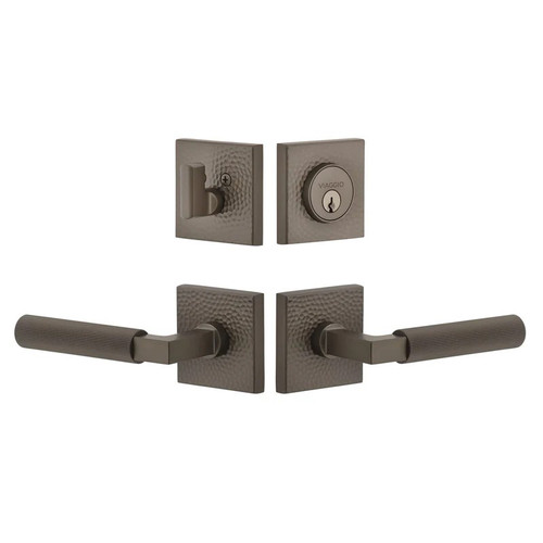 Viaggio Quadrato Hammered Rosette with Contempo Fluted Lever and matching Deadbolt in Titanium Gray - 630952-QADMHMCON-FLT-TG