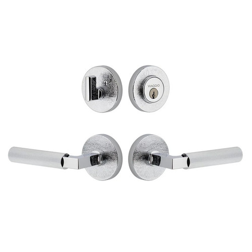 Viaggio Circolo Linen Rosette with Contempo Fluted Lever and matching Deadbolt in Bright Chrome - 631080-CLOMLNCON-FLT-BC