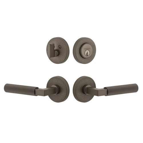 Viaggio Circolo Leather Rosette with Contempo Fluted Lever and matching Deadbolt in Titanium Gray - 631260-CLOMLTCON-FLT-TG