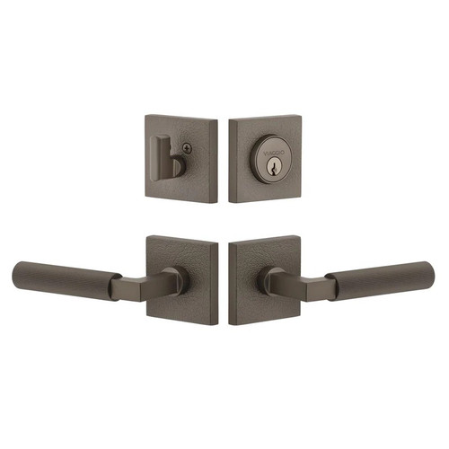 Viaggio Quadrato Leather Rosette with Contempo Fluted Lever and matching Deadbolt in Titanium Gray - 631340-QADMLTCON-FLT-TG