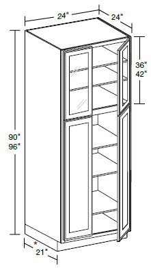 Ideal Cabinetry Danville Polar White Pantry Cabinet - Glass Doors - U242490PFG-DPW