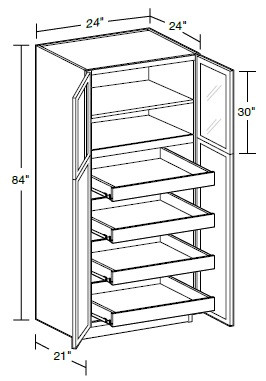 Ideal Cabinetry Danville Deep Onyx Pantry Cabinet - Glass Doors - U242484PFG-4T-DDO