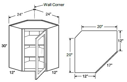 Ideal Cabinetry Portola Polar White Angled Cabinet - Glass Doors - WA2430PFG-PPW
