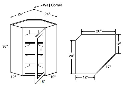 Ideal Cabinetry Portola Deep Onyx Angled Cabinet - Glass Doors - WA2436PFG-PDO