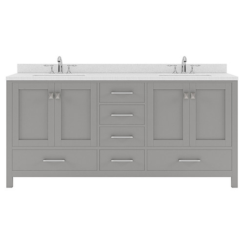 Virtu USA - Caroline Avenue 72" Double Bath Vanity in Gray with White Quartz Top and Round Sinks - GD-50072-DWQRO-GR-NM