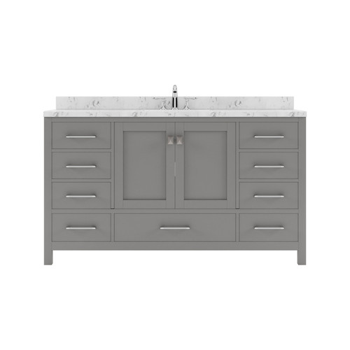 Virtu USA - Caroline Avenue 60" Single Bath Vanity in Gray with Cultured Marble Quartz Top and Square Sink - GS-50060-CMSQ-GR-NM