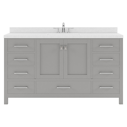Virtu USA - Caroline Avenue 60" Single Bath Vanity in Gray with White Quartz Top and Square Sink - GS-50060-DWQSQ-GR-NM